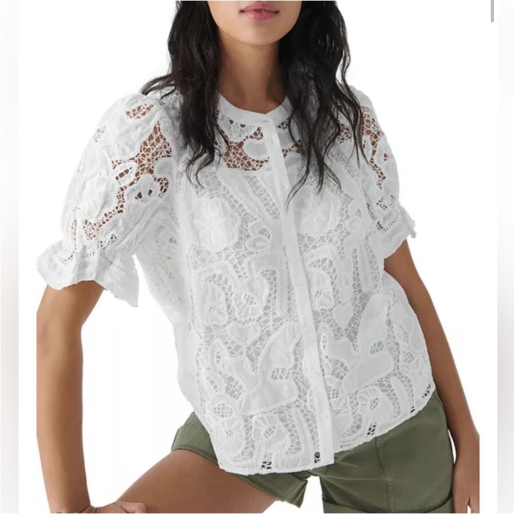 ba&sh White Lace Button-Front Blouse